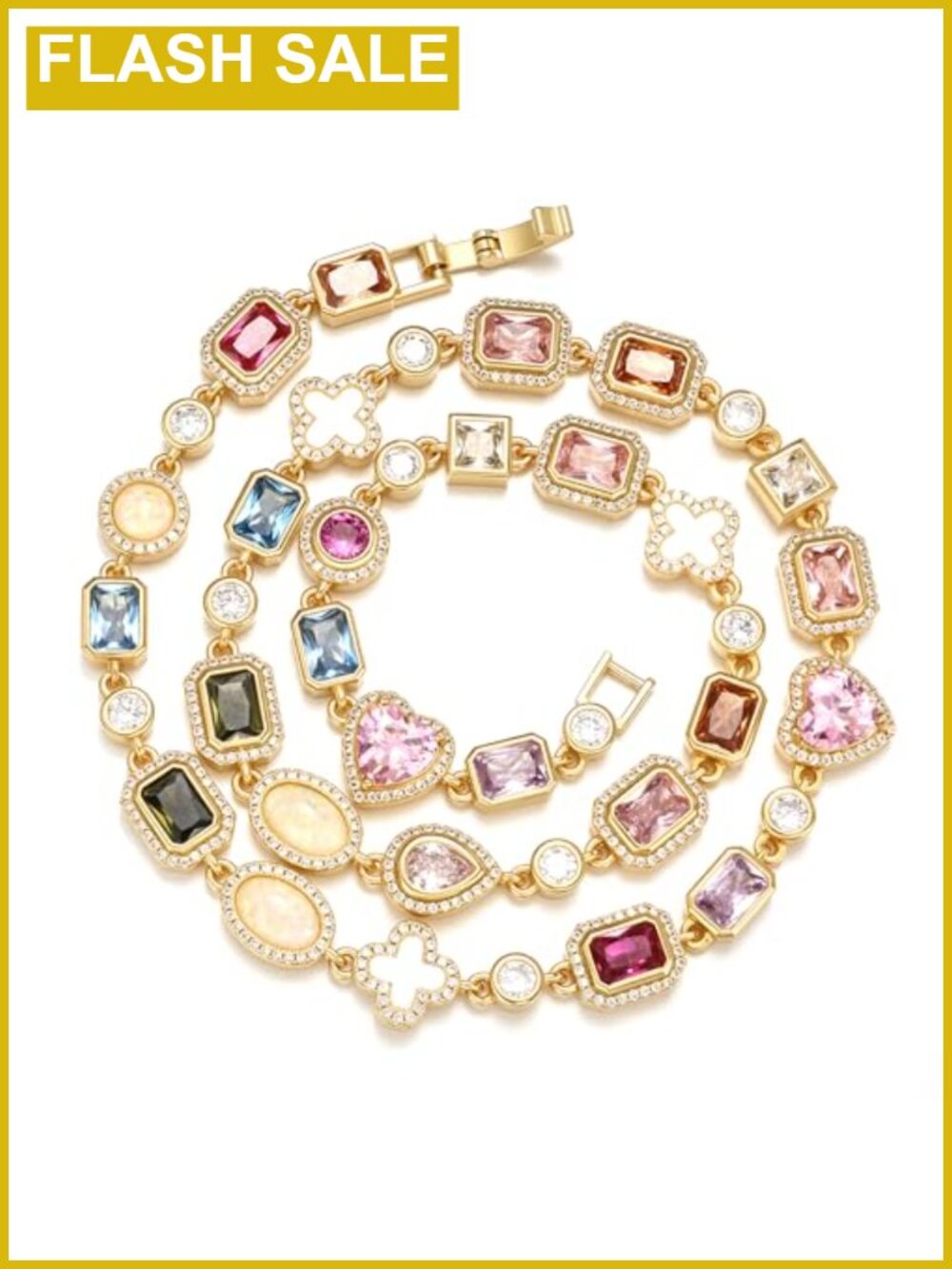 Gold Plated Brass Tennis Necklace Cubic Zirconia Choker 16-18in